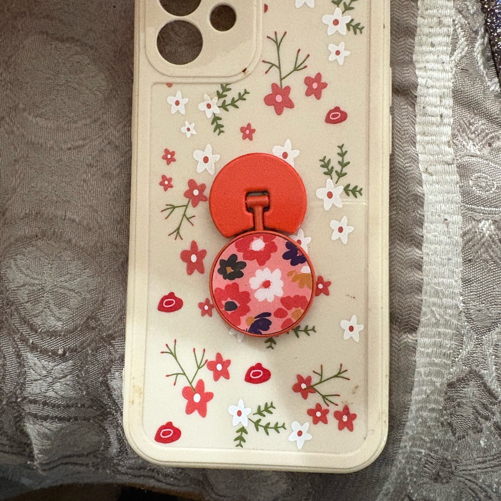 Floral Pattern Phone Case with Red PopSocket